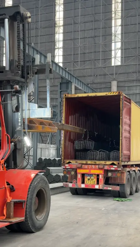 Construction steel angle bars loaded for international shipment